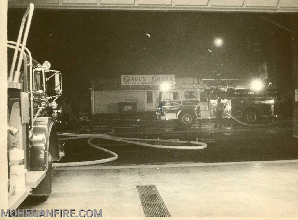 Paul's Pizza Fire across from fire headquarters now the parking lot across from Headquarters. 7-25-1978 taken from the apparatus bay.